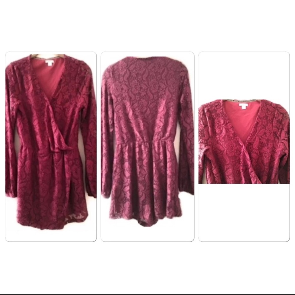 Romper Long Sleeve Shorts Burgundy Size Medium